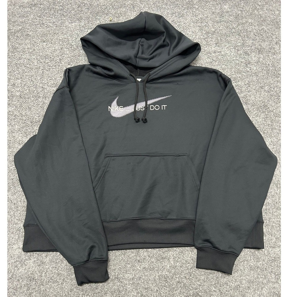 Nike Hoodie Womens Size 2X Black Therma-FIT Cropped Just Do It Pullover Athletic